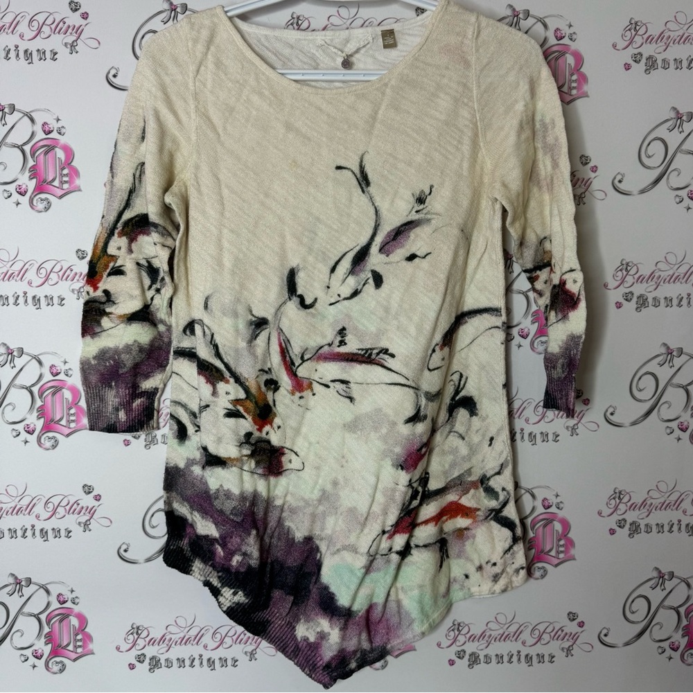 Knitted & Knotted Top Asymmetrical Elegant Cream And Purple Women's Top Floral
